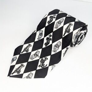 Vintage 90s‎ Disney Pooh Tigger Tie Black White Argyle Pattern Exquisite Apparel